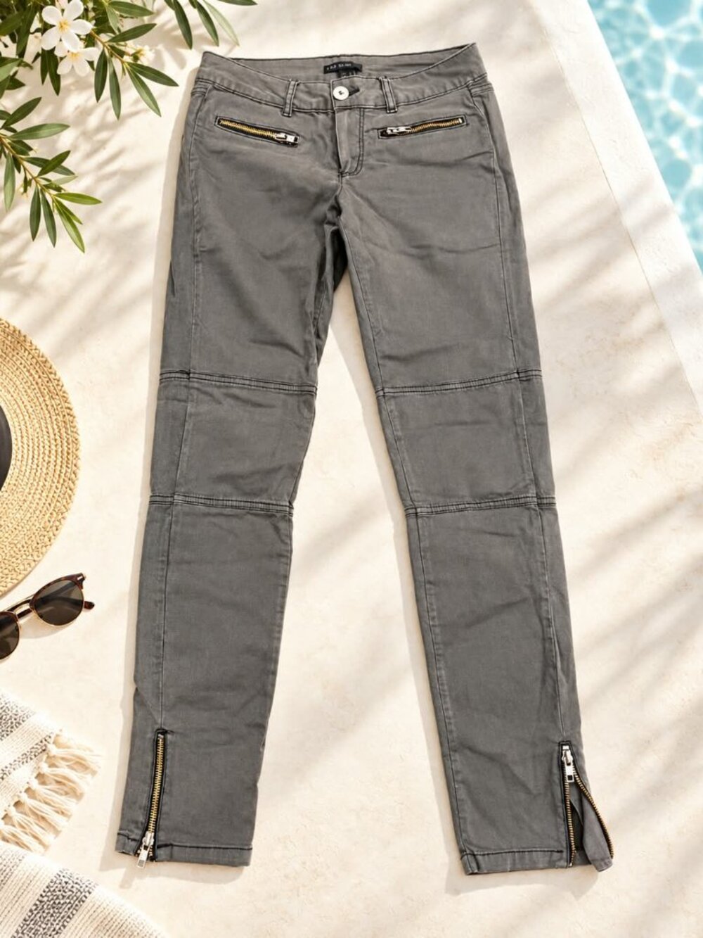 MANGO Fashion Gray Jeans Size 2 EUR: 36 with zippers